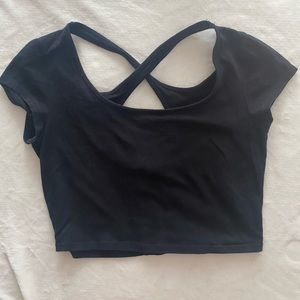 Ambiance Apparel Black Criss Cross Back Crop Top Size Large